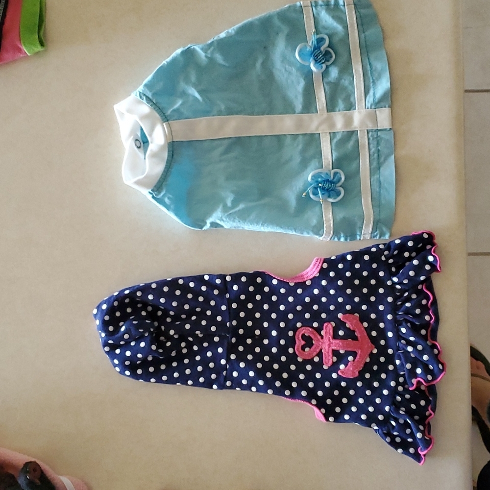 Blue and white tshirt anchor hood, xs, with blue cotton dress w/ butterfly small